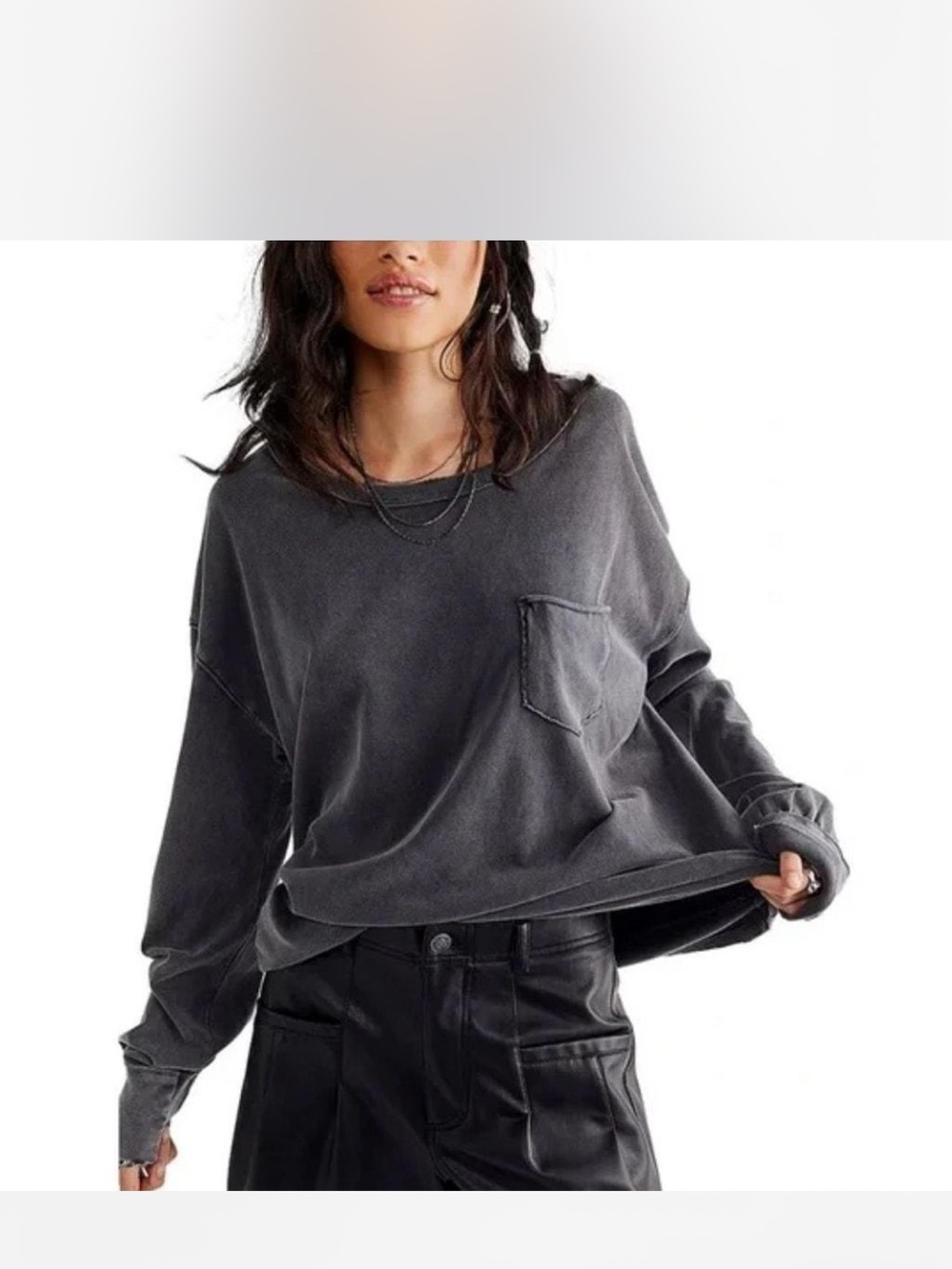 NWOT Free People Fade Into You washed Gray Pocket Long Sleeve Tee